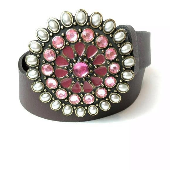 GAP Accessories - GAP Leather Boho Belt Sz M Faux Gems/Pearl Studs